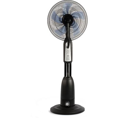 une image représentant un ventilateur de table noir sur fond blanc