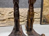 pair of antique cast iron dog bookends on stands