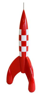 a red and white rocket shaped object on a white background