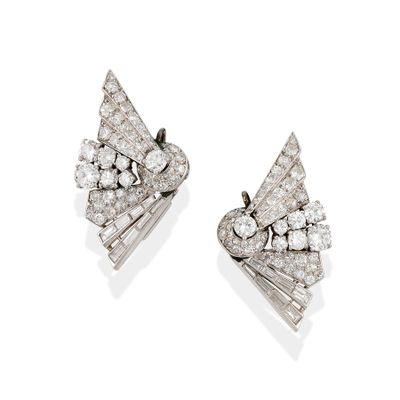 a pair of diamond ear clips, by van cleef