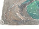 a painting of a green bowl in the middle of a painting