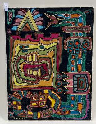 A. VANTOURA. Composition abstraite au dragon.