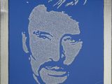 blue and white portrait of a man with a mustache on a blue background