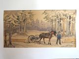 un tableau représentant un cheval tirant une calèche dans la neige