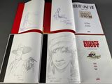 an open book with a drawing of a man in a cowboy hat