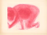painting of a red elephant on a white background with a pink background