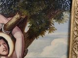 a painting of a naked man hanging on a tree