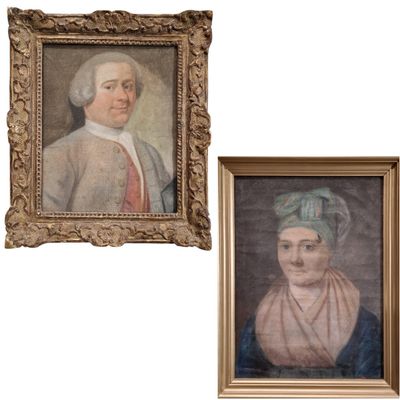 tableau représentant un homme et une femme portant un turban, ainsi qu'un portrait d'homme