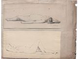 deux dessins représentant une femme allongée sur le ventre et un homme allongé par terre