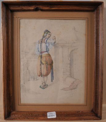 une image représentant un tableau sur lequel figure une femme tenant un panier