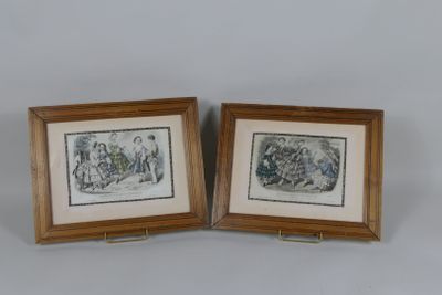 two framed pictures of a couple of people sitting on a bench