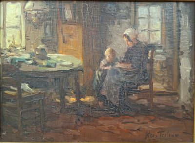 Kees TERLOUW (1890-1948) Scène d'intérieur Huile sur carton …