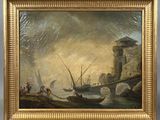 l'image d'une peinture représentant un bateau dans un plan d'eau