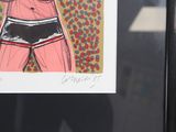 a drawing of a woman in underwear holding a tennis racquet