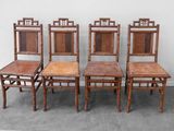 six antique chinese style chairs with wooden seats and backs