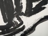 a black and white drawing of a person walking down the street