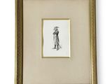 a drawing of a woman holding an umbrella in a gold frame