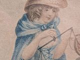 a drawing of a woman holding a scale and a cat