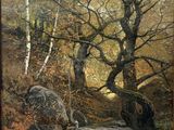 a picture of a painting of a forest scene