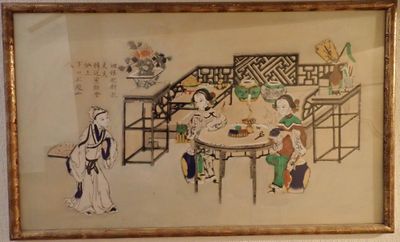 painting of a group of people sitting around a table in a room