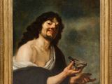un tableau représentant un homme tenant un verre de vin à la main