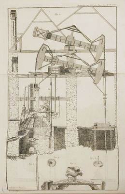 dessin représentant une machine dans une usine, sur laquelle travaille un homme