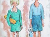 a painting of two children standing next to each other