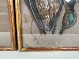painting of a bird and a bird sitting on a ledge next to each other