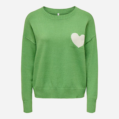 ONLY - Pull en maille col rond vert motif cœur - Taille M - …