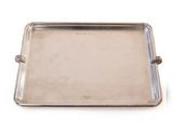 a silver tray with handles and handles on a white background