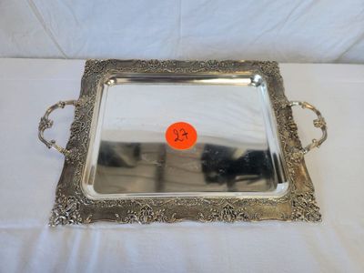 silver plated serving tray with handles and handles