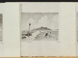 three black and white photographs of people in a boat on the water