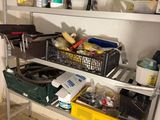 a shelf with various items in it in a room