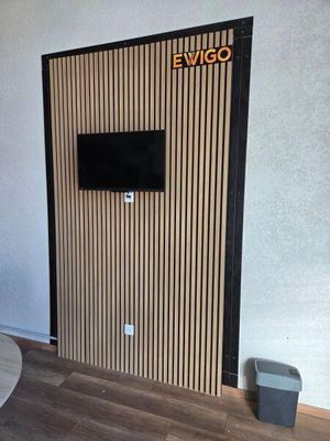 une télévision fixée au mur dans le salon