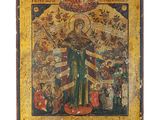 L'icône de la Mère de Dieu, la mère de Jésus, est représentée sur une plaque en bois.