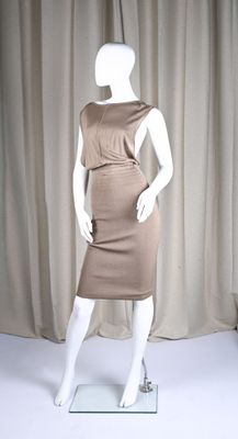 ALAIA Paris Robe mi-longue en maille taupe à encolure ronde … - Photo 1