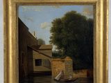 an oil painting of a man in a boat on a river