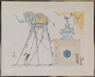dessin représentant un éléphant tirant une charrette sur laquelle se trouve un homme