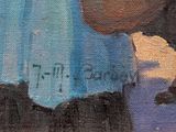 a painting of a man sitting on a bench with a book