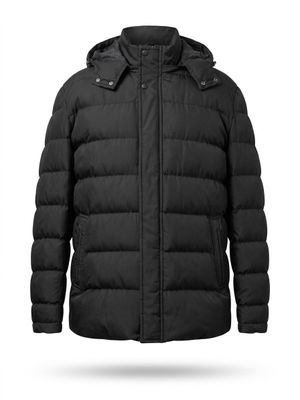 une veste noire à capuche sur fond blanc