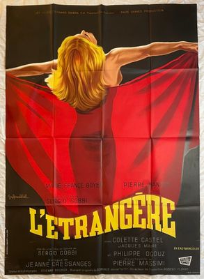 l'affiche du film « L'Étrangore », mettant en scène une femme blonde en robe rouge