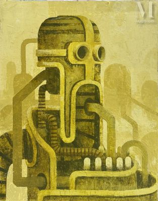 dessin représentant un robot sur une feuille de papier à fond jaune