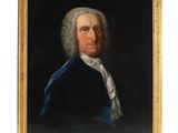 un tableau représentant un homme vêtu d'un manteau bleu et aux cheveux blancs