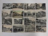several old black and white photographs of buildings and people