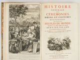 an old book with a picture of a group of people on it