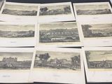 several old black and white pictures of a city in a suitcase