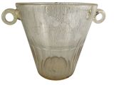 a glass vase with two handles on a white background