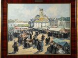 a painting of a crowd of people at a market