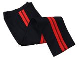 a pair of black pants with red stripes on them