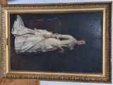 painting of a woman in a white dress is hanging on a wall
